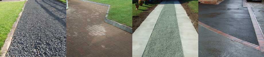 Footpath and driveway construction - stone chippings, block paving, paving slabs, tarmac