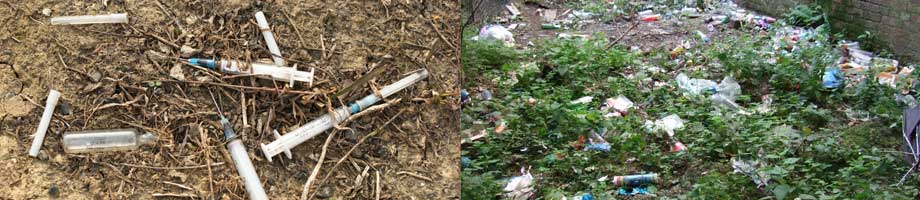 Syringe, needle and sharps removal - litter and needles